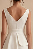 White V-Neck Short Graduation Dress