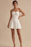 Strapless A Line White Graduation Dress with Bow