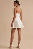 Strapless A Line White Graduation Dress with Bow