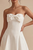Strapless A Line White Graduation Dress with Bow