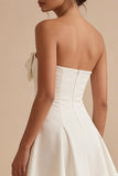 Strapless A Line White Graduation Dress with Bow