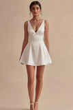 Simple A Line V-Neck White Mini Dress