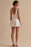 Simple A Line V-Neck White Mini Dress