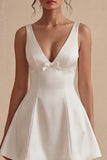 Simple A Line V-Neck White Mini Dress