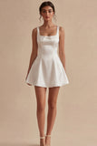 White A Line Square Neck Mini Graduation Dress
