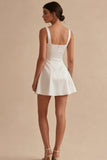 White A Line Square Neck Mini Graduation Dress