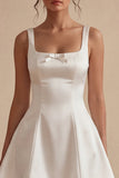 White A Line Square Neck Mini Graduation Dress