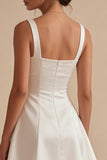 White A Line Square Neck Mini Graduation Dress
