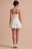 Basque Waist Strapless A Line Mini White Graduation Dress