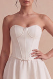 Basque Waist Strapless A Line Mini White Graduation Dress