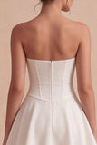Basque Waist Strapless A Line Mini White Graduation Dress