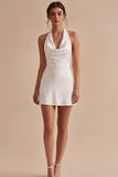 Halter Bodycon Satin Backless Mini White Graduation Dress