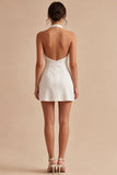 Halter Bodycon Satin Backless Mini White Graduation Dress