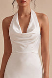 Halter Bodycon Satin Backless Mini White Graduation Dress