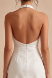 Halter Bodycon Satin Backless Mini White Graduation Dress