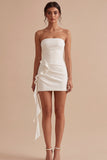 Strapless Bodycon Mini White Graduation Dress with Ruffles
