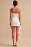 Strapless Bodycon Mini White Graduation Dress with Ruffles