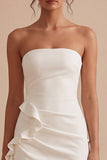 Strapless Bodycon Mini White Graduation Dress with Ruffles