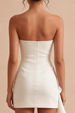 Strapless Bodycon Mini White Graduation Dress with Ruffles