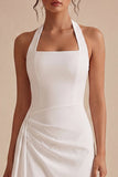 Halter Ruched Bodycon Mini White Graduation Dress