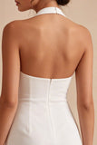 Halter Ruched Bodycon Mini White Graduation Dress