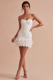 Strapless Bodycon Mini White Graduation Dress with Appliques