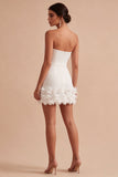 Strapless Bodycon Mini White Graduation Dress with Appliques