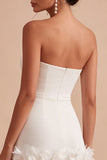 Strapless Bodycon Mini White Graduation Dress with Appliques