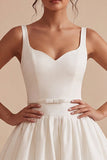 Spaghetti Straps A Line Pleated Mini White Graduation Dress with Belt