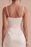 Satin Ruched Bodycon Mini White Dress with Bow