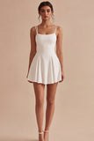 A Line Pleated Satin Mini White Graduation Dress