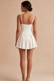 A Line Pleated Satin Mini White Graduation Dress