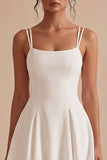 A Line Pleated Satin Mini White Graduation Dress