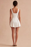 Cowl Neck A Line Pleated Satin Mini White Graduation Dress