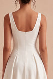 Cowl Neck A Line Pleated Satin Mini White Graduation Dress