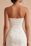 Strapless Ruched Satin Mini White Graduation Dress with Slit