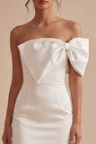 One Shoulder Bowed Satin Bodycon Mini White Graduation Dress