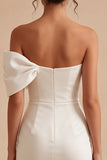 One Shoulder Bowed Satin Bodycon Mini White Graduation Dress