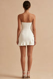 Strapless Ruffled Bodycon Mini White Graduation Dress