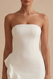 Strapless Ruffled Bodycon Mini White Graduation Dress
