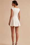 Bateau Neck A Line Satin Mini White Graduation Dress