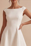 Bateau Neck A Line Satin Mini White Graduation Dress