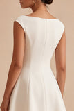 Bateau Neck A Line Satin Mini White Graduation Dress