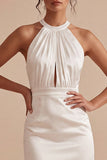 Halter Cut Out Ruched Satin Bodycon Mini White Graduation Dress