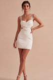 Satin Cut Out Bodycon Mini White Graduation Dress