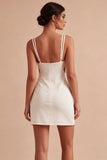 Satin Cut Out Bodycon Mini White Graduation Dress