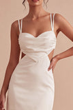 Satin Cut Out Bodycon Mini White Graduation Dress