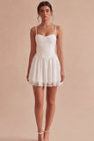 Lace Corset Pleated A Line Mini White Graduation Dress