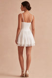 Lace Corset Pleated A Line Mini White Graduation Dress
