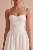 Lace Corset Pleated A Line Mini White Graduation Dress